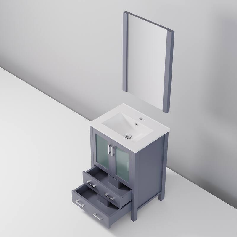 24-inch Bathroom Vanity with Ceramic Top, Mirror, and Soft Close Storage - Includes 1 Cabinet and 2 Drawers for Storage