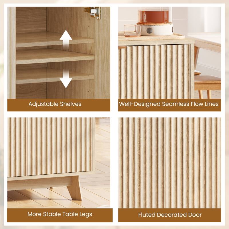 EROMMY Fluted Storage Cabinet with Double Doors & Adjustable Shelves - Modern 31"/55" Accent Buffet Cabinet for Kitchen,Room