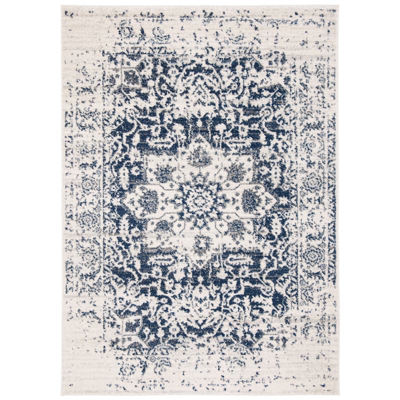 SAFAVIEH Madison Snowflake Medallion Rustic Farmhouse Distressed Rug - 4' x 6' - Cream/Navy - Rectangle