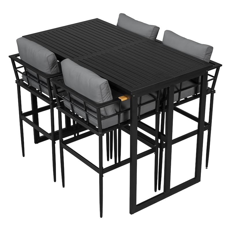 Outdoor 5 Piece Iron Dining Set with 4 Chairs Removable Cushions Modem Dining Table Chair Set for Patio, Courtyard