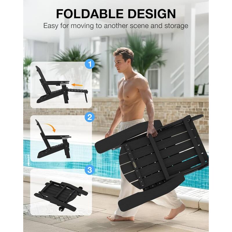 WINSOON All Weather HIPS Folding Adirondack Chair 5-Gear Adjustable Backrest Chairs with Retractable Ottoman Set of 4