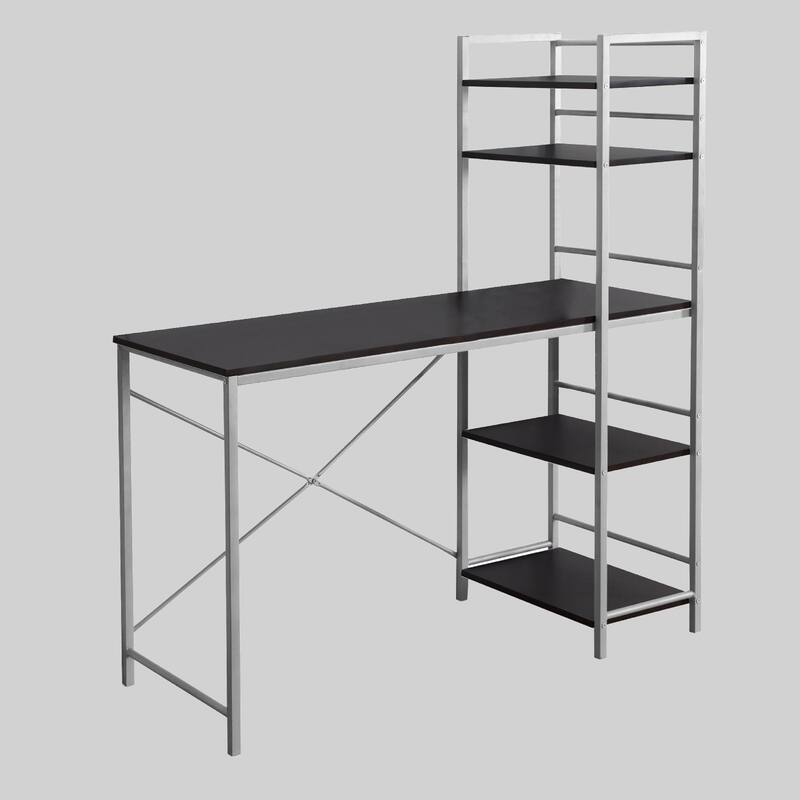 48" Modern Computer Desk with 4 Storage Shelves, Contemporary Design for Home Office, Laptop and Work - Espresso