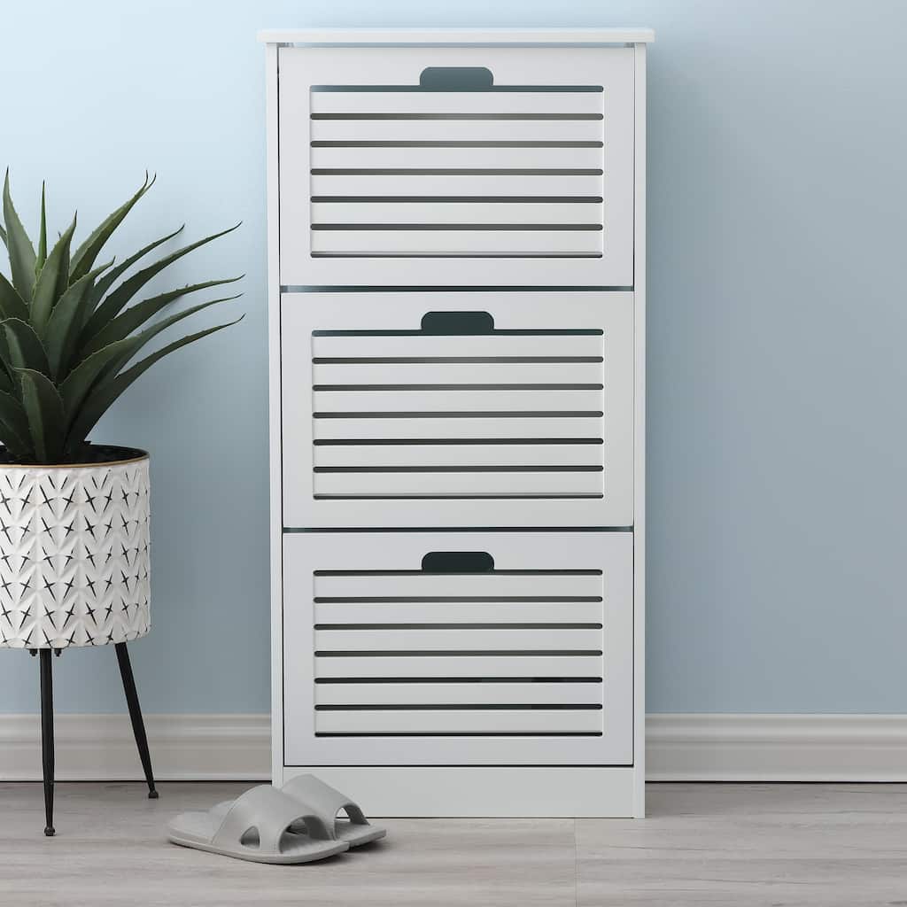 White Wood 12-Pair Shoe Storage Cabinet