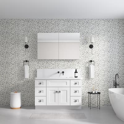 Bathroom Mirror Medicine Cabinet with Wooden Door, Wall Mounted and Recessed Options, and Ample Storage Space