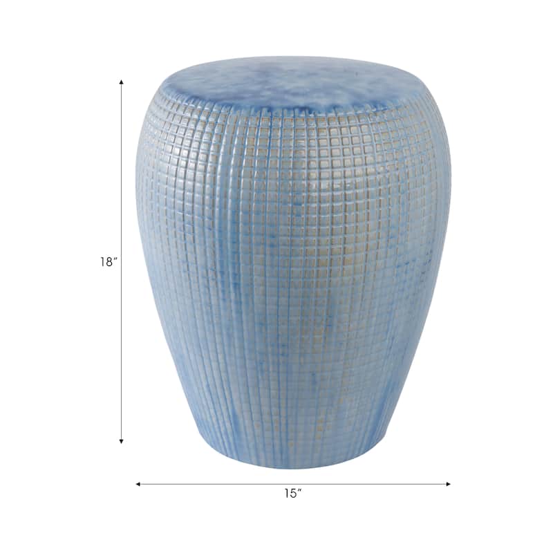 Ceramic Garden Stool Indoor or Outdoor Textured Design - 18" Blue