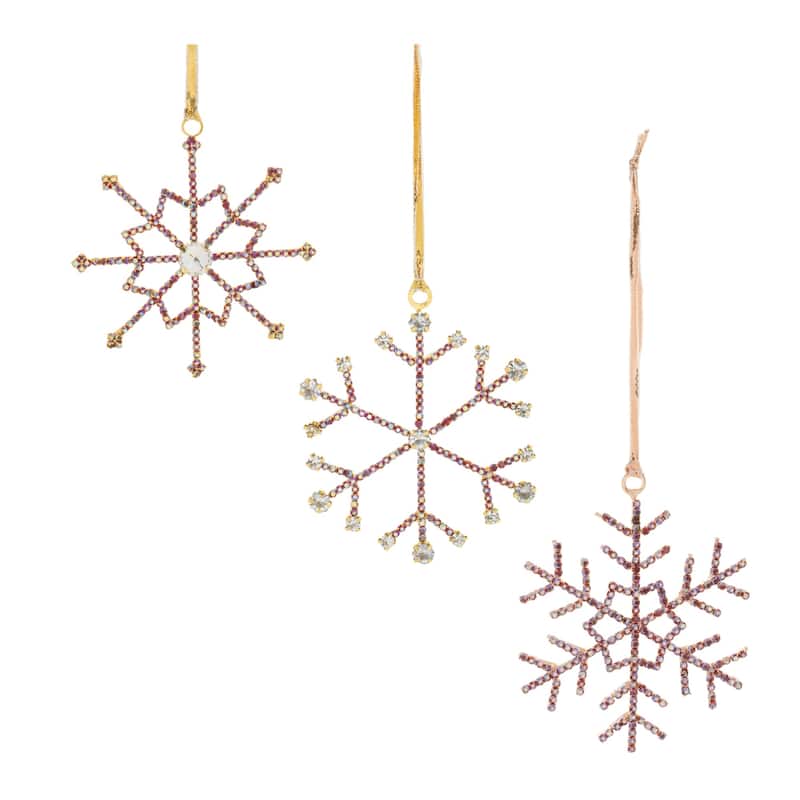 Jeweled Metal Snowflake Christmas Ornaments - 3.5" - Red and Gold - 12ct