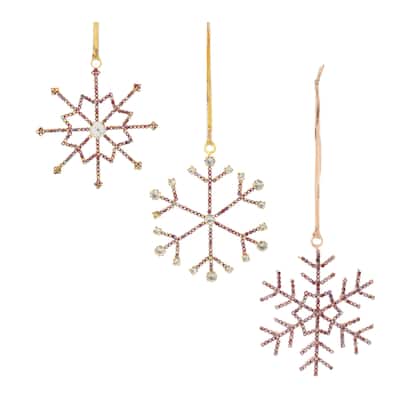 Jeweled Metal Snowflake Christmas Ornaments - 3.5" - Red and Gold - 12ct