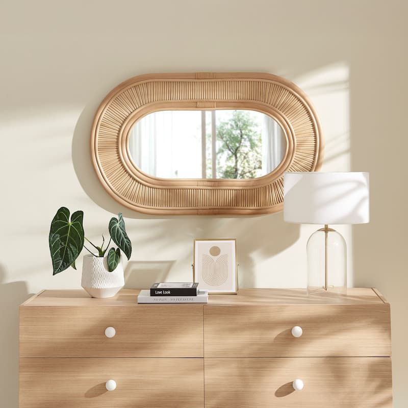 Sovana Oval Rattan Wall Mirror - Natural