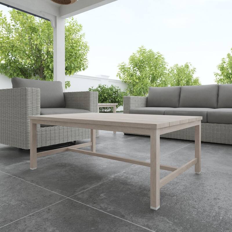 Solid Construction Durable Aluminum Coffee Table,Whitewashed Birch Look - Light Gray