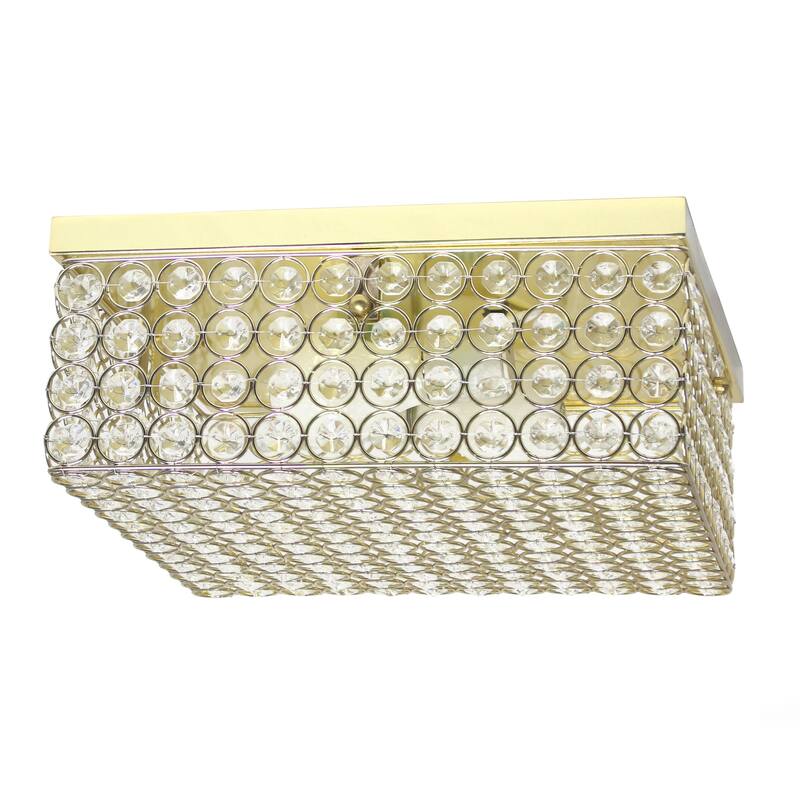 Elegant Designs 12 Inch Elipse Crystal 2 Light Square Ceiling Flush Mount - 12 x 12 x 5 in - Gold