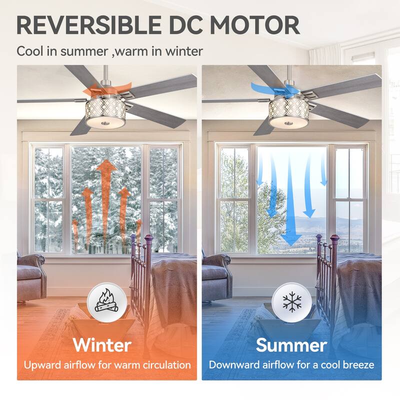 52" Reversible 5-Blade Caged Ceiling Fan with Light and Remote