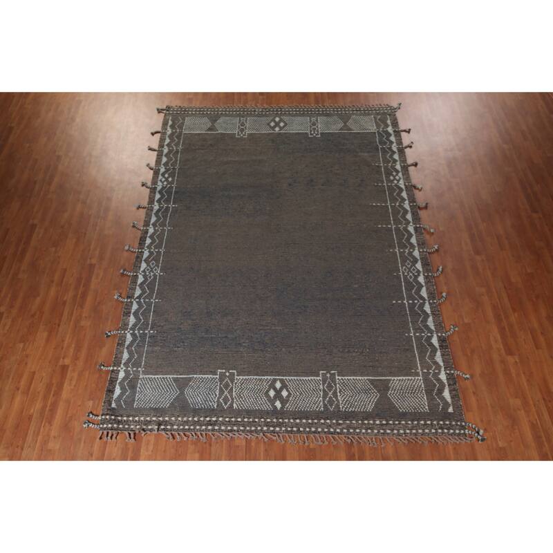 Striped Brown Moroccan Area Rug Handmade Wool Carpet - 8'10"x 12'7"
