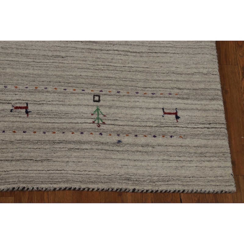 Hand Knotted Oriental 100% Wool Carpet Tribal Animal Pictorial Beige & Ivories Gabbeh Area Rug - 8' 10'' X 6' 1''