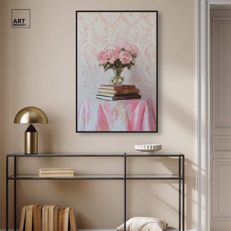 Pink Peonies on Books Canvas by Art Remedy