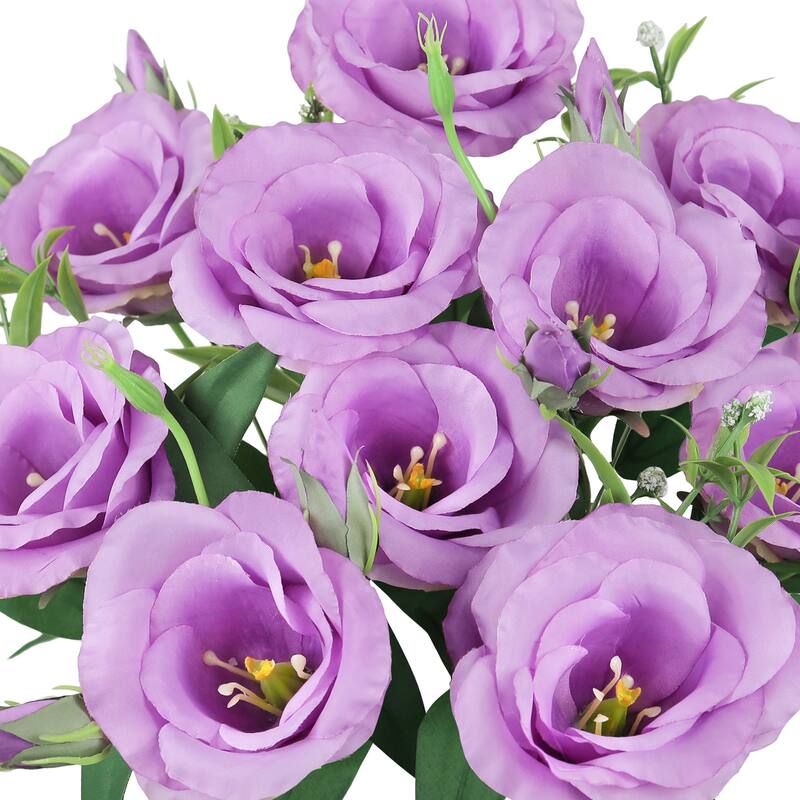 Set of 2 Lavender Artificial Lisianthus Prairie Flower Stem Bush