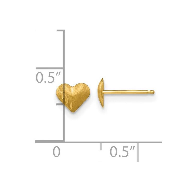Curata 14k Yellow Gold 8mm Sparkle-Cut and Satin Puffed Heart Earrings