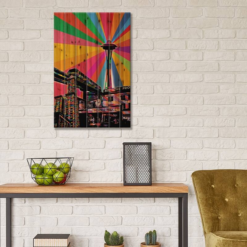 Seattle Psychedelic Pop Print On Wood by 5by5collective - Multi-Color