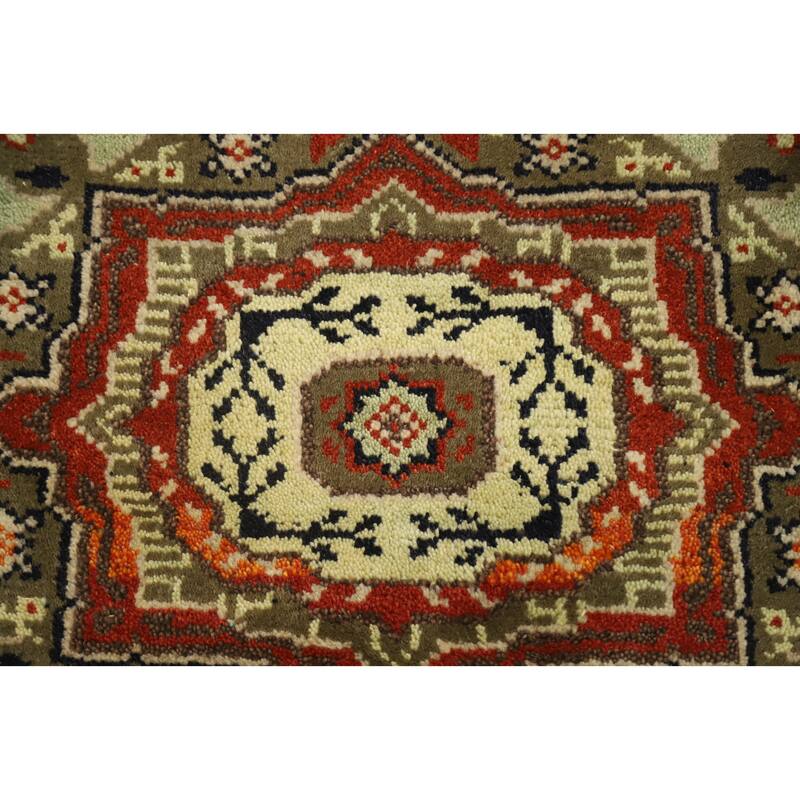 Hand Knotted Oriental 100% Wool Carpet Traditional Geometric Green Kazak Area Rug - 3' 0'' X 2' 0''