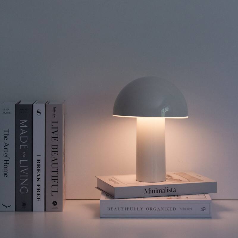 Brightech Celia LED Glossy Modern Round Dome Dimmable Cordless Portable Rechargeable Bedside Nightstand Desk Lamp
