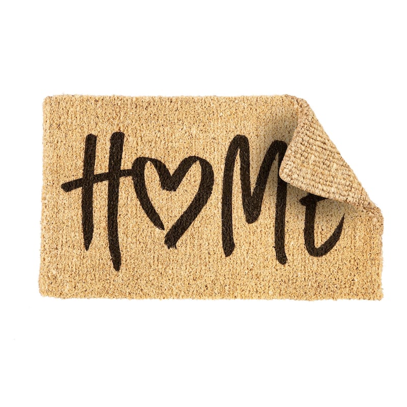 HOME Heart Woven Coir Door Mat, 30 x 18"