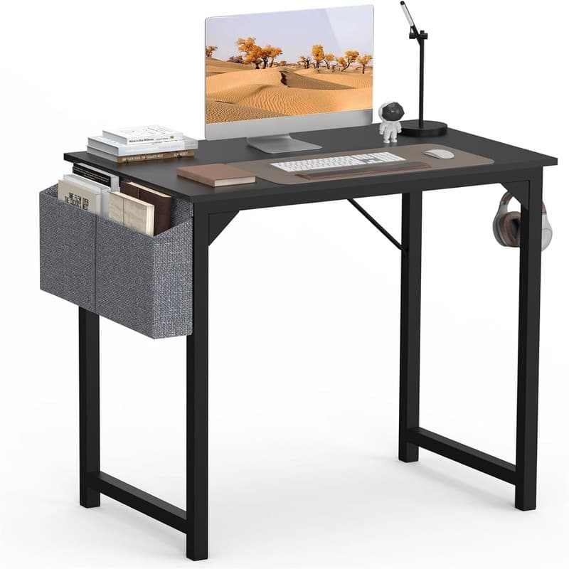 Computer 32 Inch Home Office Writing Wood Desk Storage Bag - Black