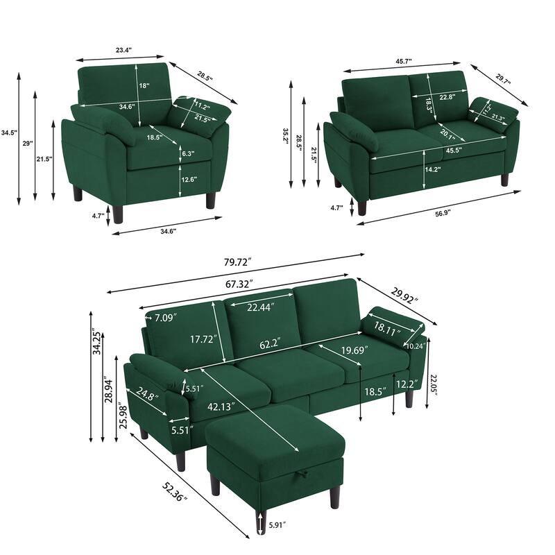 4-Piece Living Room Sectional Sofa Set with Loveseat and Chair
