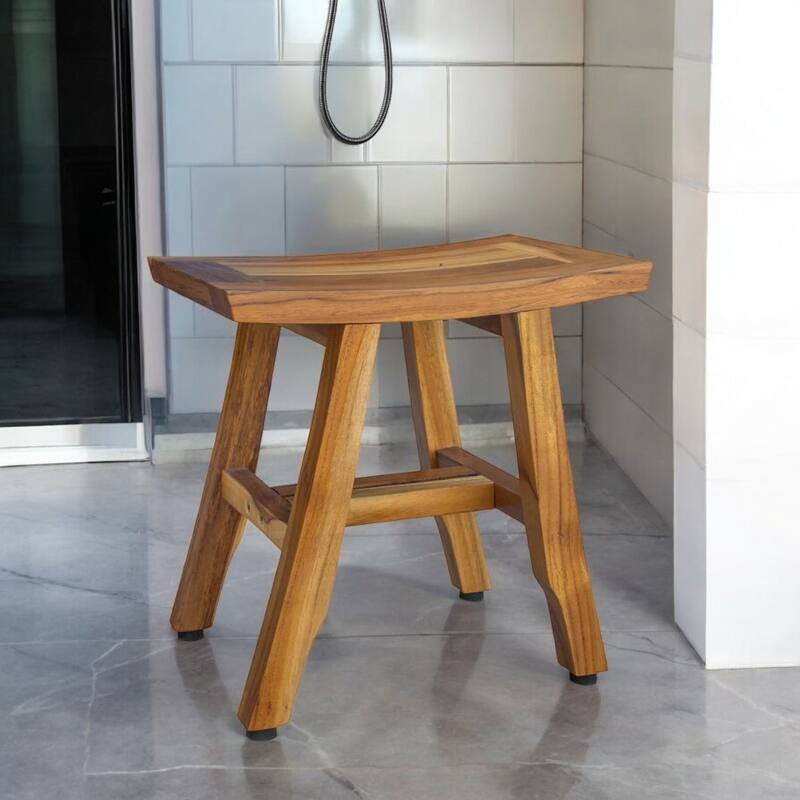 HomeRoots 14" Natural Teak Curvilinear Shower Bench