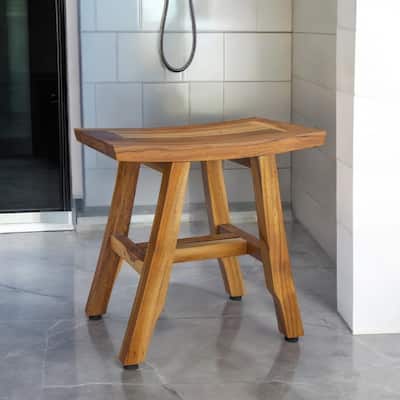 HomeRoots 14" Natural Teak Curvilinear Shower Bench