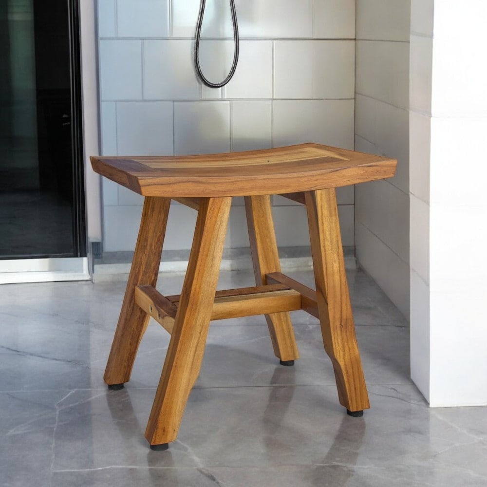 HomeRoots 14" Natural Teak Curvilinear Shower Bench