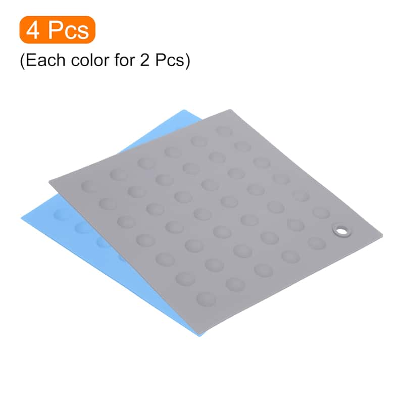 4pcs Silicone Trivets Mat Pad Countertop Pot Holder Pad Placemats - Sky Blue/Light Grey