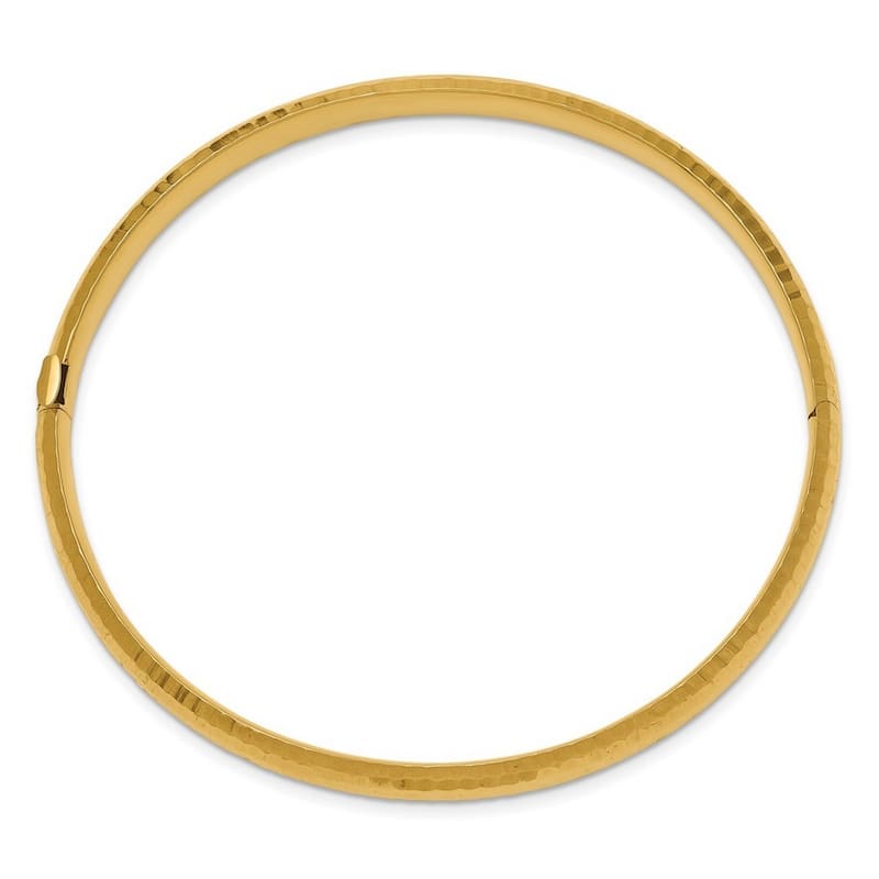 Curata 14k Yellow Gold Fold over 6.5mm Hammered Hinged Stackable Bangle Bracelet