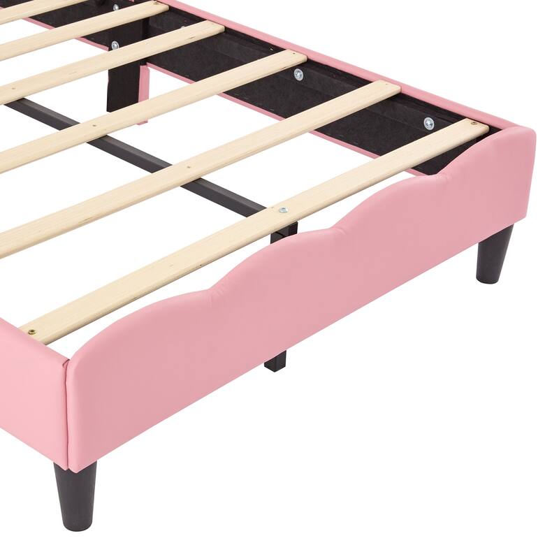 Princess Bed with Crown Headboard and Tufted PU Leather, Dreamy Design, Full and Twin Size, Comfortable and Sturdy for Bedroom