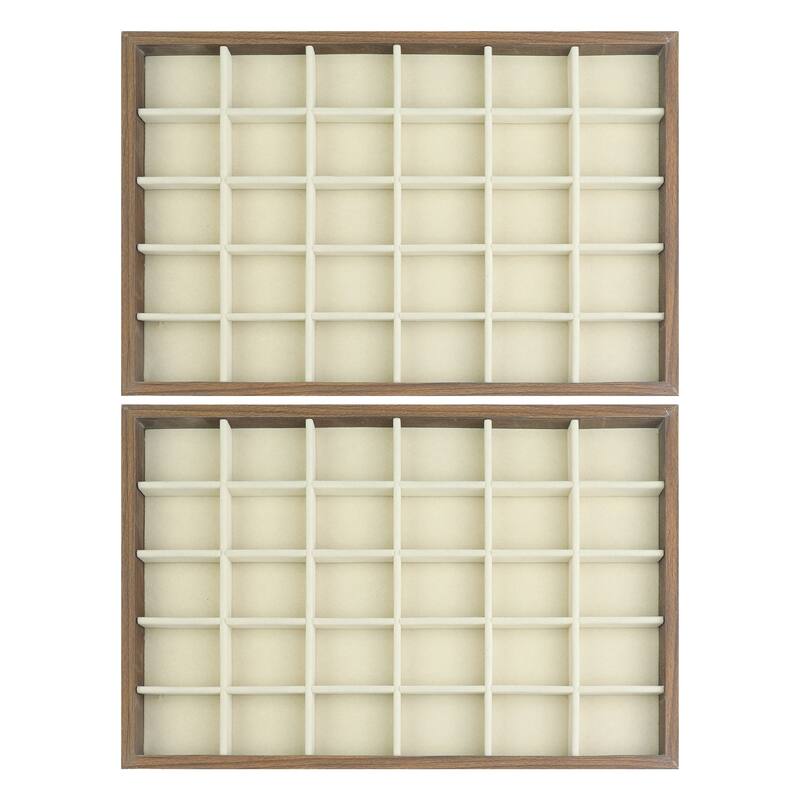 Set of 2 Stackable Velvet Jewelry Organizer Trays with Removable Dividers for Drawers, Jewelry Organizer Drawer Display Case - 30 Grid Tray