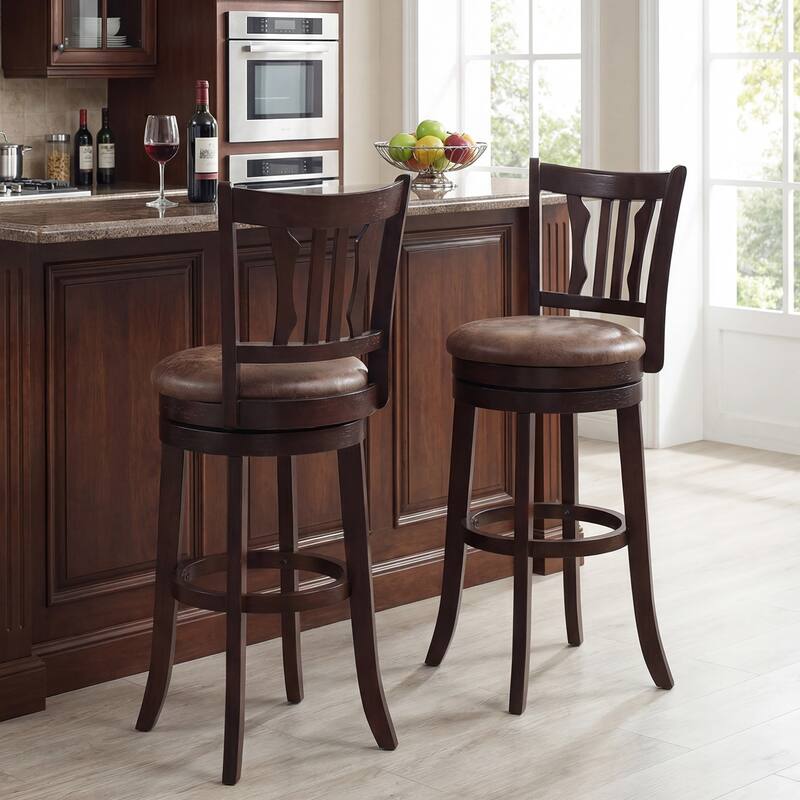 Gymax 30'' Bar Height Swivel Bar Stools Set of 2 w/Back & Faux Leather