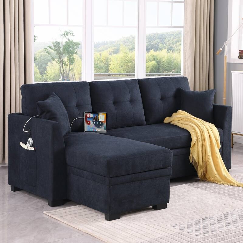 Sectional Sleeper Sofa with USB Charging, Storage, Reversible Chaise