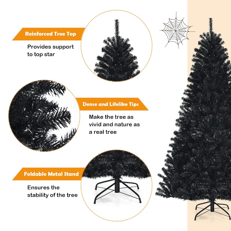 6ft Pre-lit PVC Christmas Halloween Tree Black w/ Purple LED Lights