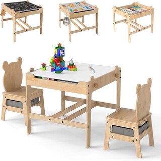 Kids Table and Chairs Children Wooden Activity Set with Double-Sided