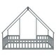 preview thumbnail 13 of 13, Wood House-Shaped Full Floor House Bed with Fence,Guardrails
