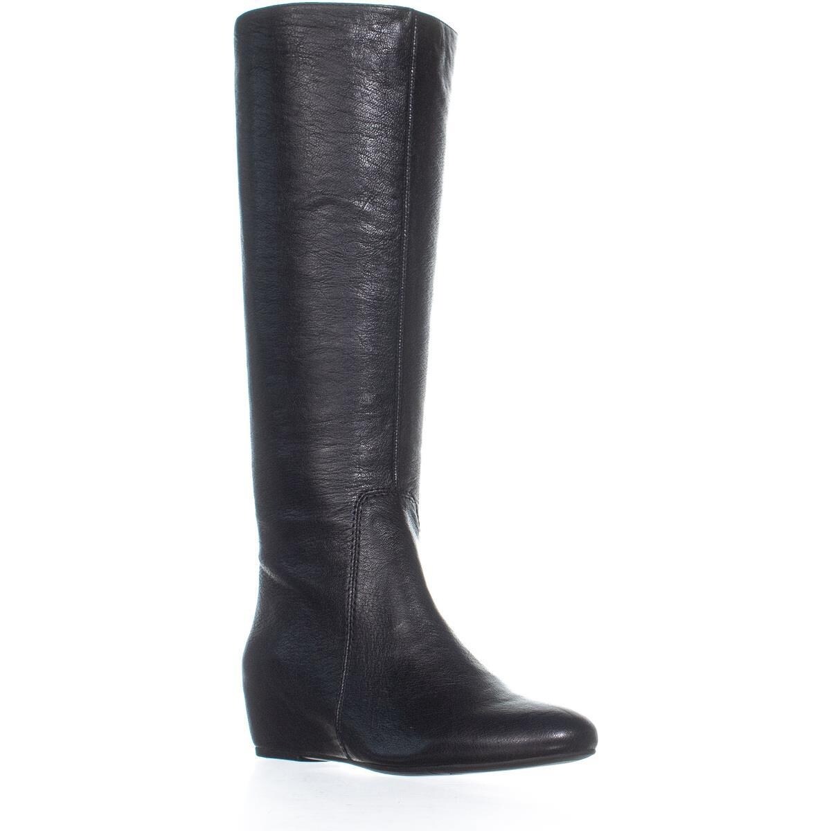 black wedge riding boots