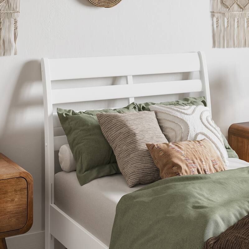 Solid Wood Headboard Twin Size - White Bedroom Headboard with USB Charger & Slats