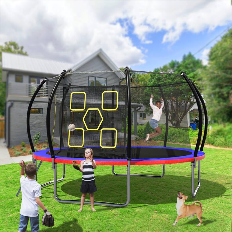 14FT Trampoline with Enclosure - Recreational Trampolines with Ladder, ASTM Approval Outdoor Trampoline for Kids