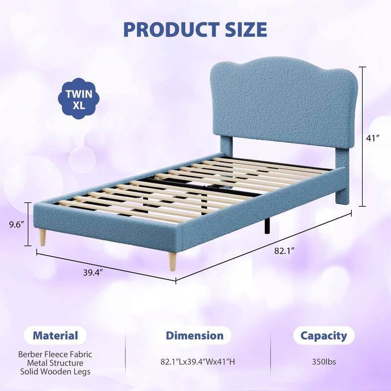 Upholstered Bed Frame, with Scallop Headboard