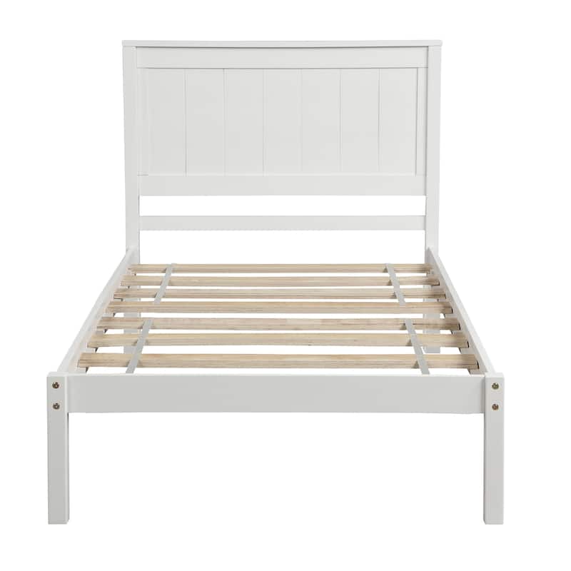 Twin Platform Bed with Headboard, Wood Slat Support, No Box Spring ...