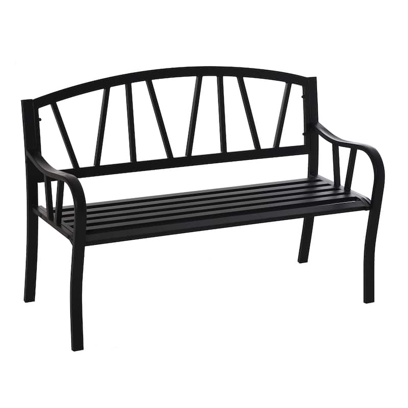 Outsunny 2-Seater Garden Bench Solid Metal Loveseat Outdoor Furniture for Patio w/ Decorative Backrest & Ergonomic Armrest