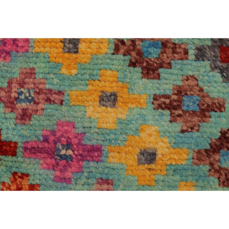 Shabby Chic Balochi Bowers Blue/Red Hand Knotted Wool Rug - 3'4'' x 5'1''
