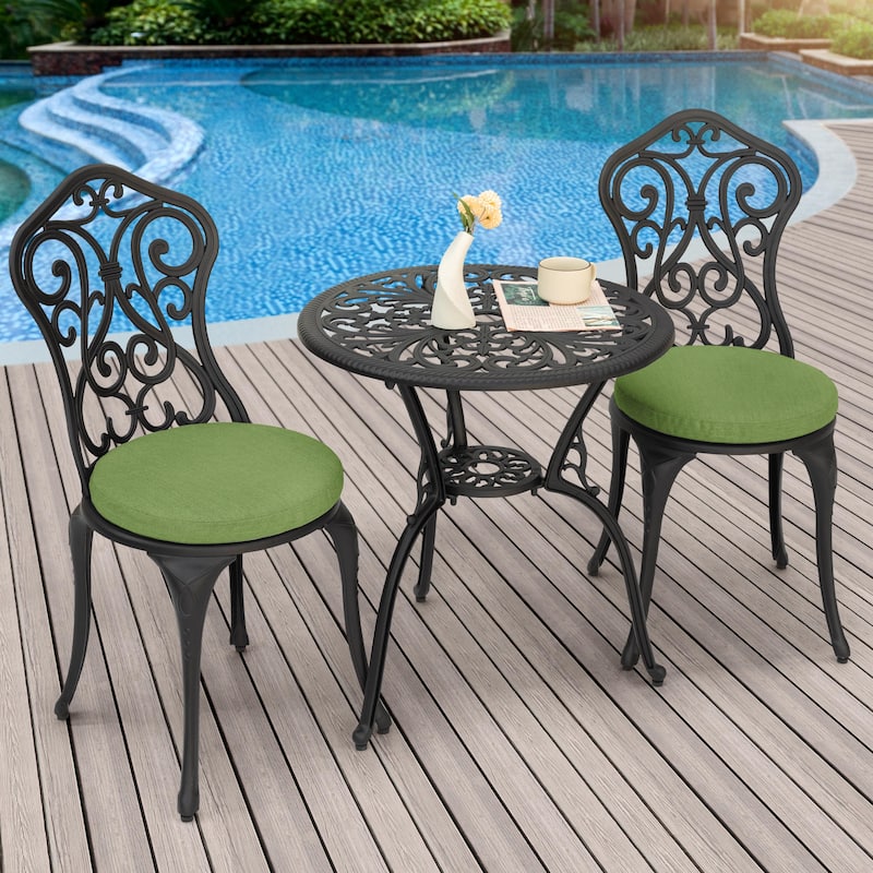 Patio 3-Piece Cast Aluminum Bistro Set with Cushions, Umbrella Hole