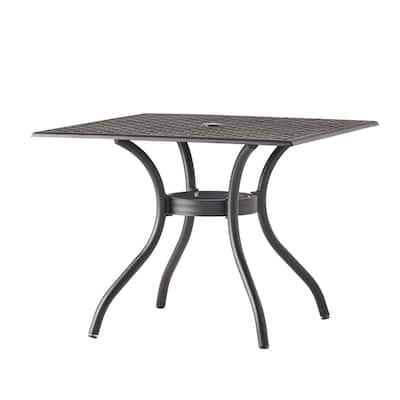 Cay Outdoor Dining Table, 40 Inch Square Top, Black Lattice Metal Design