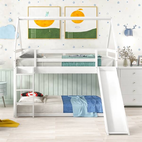 Twin Size Bunk House Bed with Convertible Slide and Ladder - Bed Bath ...