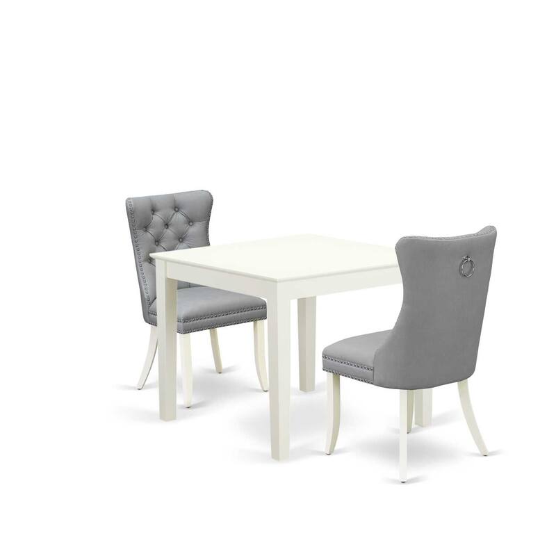 HomeStock 3-Pc Linen White Finish Square Solid Wood Top Dining Table Set