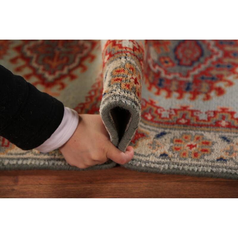 Geometric Viss Indian Runner Rug Hand-Knotted Beige Wool Carpet - 2'6"x 7'11"